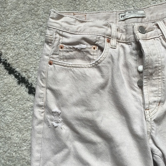 Free People Cream Boyfriend High Waisted Jean - Picture 2 of 4